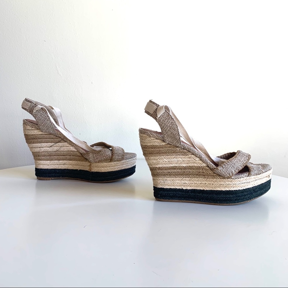 HALOGEN Tan & black ankle wrap espadrilles Wedges Summery shoes Platforms 8